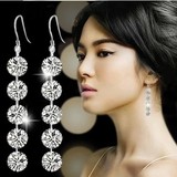 925纯银耳环 韩国水晶锆石长款夸张女耳坠 时尚钻石耳饰品 防过敏