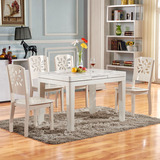 简约现代大理石餐桌椅组合6人小户型可伸缩长方形实木餐台吃饭桌