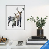 轻艺术定制北欧简约麋鹿之家海报画芯现代小清新剪影动物装饰挂画