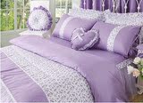 紫色蕾丝床裙床罩四件套全棉韩式进口床上用品床单被套心形四件套