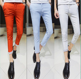 男士新款紧身八分裤韩版修身纯色显瘦9分裤时尚发型师七分西装裤
