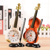 仿真小提琴闹钟 创意乐器造型桌面时钟客厅塑料摆件学生台钟座钟