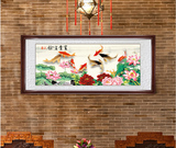 新中式客厅水墨荷花装饰画餐厅壁画书房玄关红木有框墙画挂画