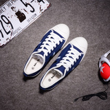 韩国代购新款韩版系带贝壳头板鞋纯色蓝色休闲鞋一脚蹬男鞋帆布鞋