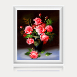 最新款十字绣卧室画小幅印花十字绣玫瑰花瓶玫瑰油画花瓶餐厅系列
