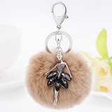 韩国版水晶水钻小天使獭兔毛球汽车钥匙女扣时尚百搭可爱包包挂件