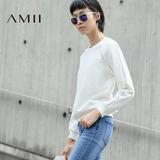Amii2016秋新款镂空织带拼接修身大码休闲短外套女套头卫衣