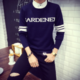 春季款韩版男士拼接长袖衬衫青少年假两件修身型衬衣针织毛衣潮男