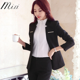新款韩版黑色职业西装外套女式小西服修身V领长袖一粒扣小西装女