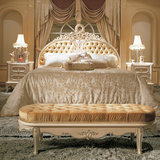 欧式后现代布艺雕花高背床卧室高档水晶拉扣实木床金箔软包双人床