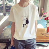 夏季男士短袖男青少年宽松半袖上衣日系韩版棉圆领卡通印花T恤男