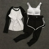 韩国春夏假两件长裤三套装瑜伽服长袖紧身速干跑步健身防震文胸女