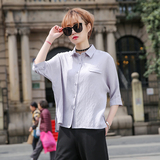 康诺玫韩国SZ妖精的口袋2016夏季新款女装纯色衬衣中长款韩版衬衫