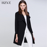 HZVZ欧美简约2016春装新款宽松翻领修身风衣女中长款英伦外套大衣