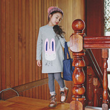 韩国童装16女童秋装新款长袖连衣裙卡通卫衣裙可爱兔子童裙全棉