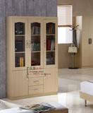 白枫木色宜家板式两门三门书柜书橱带玻璃门角柜储物柜自由组合