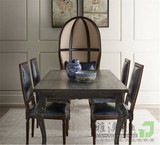 美式乡村餐桌椅组合法式全实木做旧雕花长方形黑色实木餐桌餐台