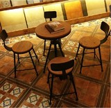 美式乡村咖啡厅桌椅组合奶茶店实木铁艺圆桌酒吧高脚椅子阳台包邮