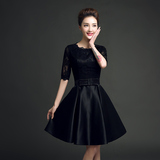 宴会晚礼服2015新款秋冬韩式年会主持人女礼服连衣裙短款黑色修身