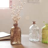 特价凸面立体雕花香薰瓶透明彩色玻璃花瓶许愿瓶木塞漂流瓶300ml