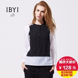 IBYI乙佰乙纳专柜正品夏季时尚打底衬衫雪纺长袖拼接大码女装衬衣