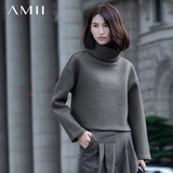 Amii女装2016秋装新款高领长袖宽松短款艾米大码套头卫衣女打底衫