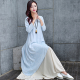 两件套连衣裙2016春秋新款韩版女装长袖棉麻长裙手工绣花套装裙