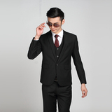 韩版修身男士西服套装纯黑色一粒扣青年职业装新郎结婚礼服西装