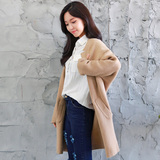 2015新款秋冬季韩版女装显瘦中长款针织开衫立领中厚宽松毛衣外套