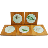 手绘方型竹子镶嵌陶瓷手绘杯垫中国风特色中式古典