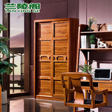 现代中式实木推拉门整体衣橱卧室趟门移门木质衣柜两门小户型烤漆