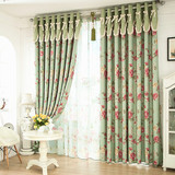 韩式田园全遮光窗帘 欧式客厅拼接成品 绿色蕾丝飘窗卧室定制布艺