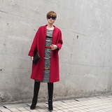 2015新款韩版秋冬呢子大衣女中长款茧型加厚保暖显瘦粗花毛呢外套