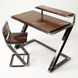美式铁艺实木电脑桌椅组合家用简易单人书桌椅写字台学习桌工作桌
