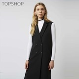 TOPSHOP2016春夏新款女士黑色双排扣长款无袖马夹外套07N02JBLK
