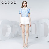 【有S码】CCDD2016夏装新款专柜正品女 娃娃领拼接甜美短袖衬衫