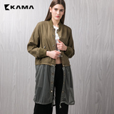 卡玛KAMA 2016春新款中长款休闲外套宽松显瘦拼接风衣女 7116770