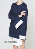 16春韩国设计师品牌RECTO.正品代购 卫衣+衬衫式侧开叉连衣裙 2色
