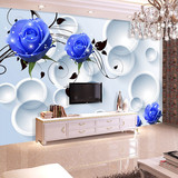 个性蓝色玫瑰3D立体墙纸电视背景墙客厅沙发卧室无缝墙纸壁画简约