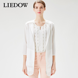 LIEDOW/蕾朵新品时尚中长款百搭运动休闲网格纯色七分袖开衫外套