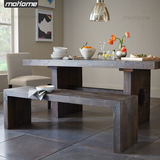 美式复古长方形餐桌配长凳 全实木长桌长椅 饭店复古餐桌椅组合