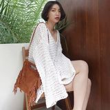韩国东大门代购2016夏装新款韩版复古女装性感V领镂空针织衫女潮