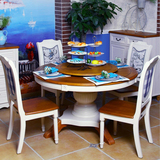 地中海家具 美式餐桌圆餐桌 实木餐桌 圆形餐桌椅组合 圆桌带转盘