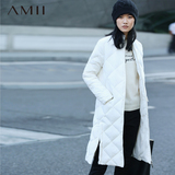 Amii女装旗舰店冬新款艾米大码立领时尚开衩下摆中长羽绒服外套