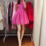 2015秋季新款时尚连衣裙女蕾丝裙修身打底裙五分袖高腰甜美公主裙