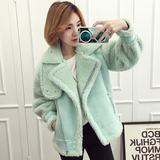 2015冬装韩版女装棉衣修身羊羔毛短款大衣女麂皮绒显瘦毛呢外套