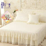 新品尝鲜韩版纯色全棉蕾丝床罩床裙纯棉四季单件床单床套床盖