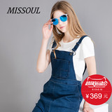 missoul米素2016夏季新款修身收腰显瘦背带牛仔连衣裙