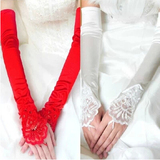 白色蕾丝新娘手套结婚露指红色婚纱手套长款婚礼服手套春秋季女