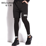 枪与锈嘻哈春季新款假两件打底裤套装 跑男运动紧身裤长短裤 潮